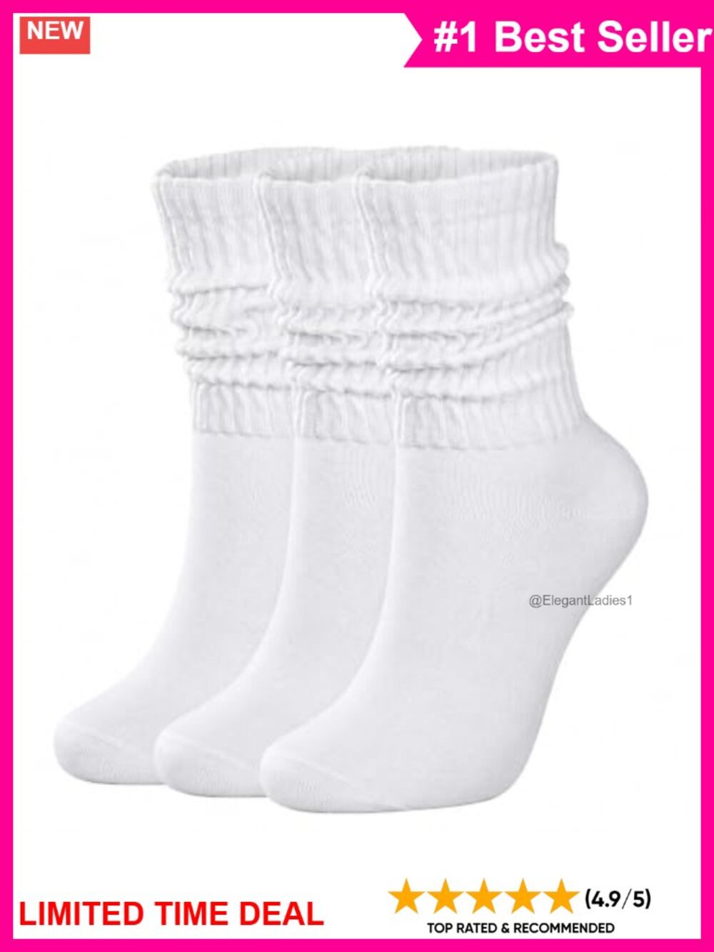 Cotton Blend Slouch Crew Socks 3 Pairs Scrunch Ribbed